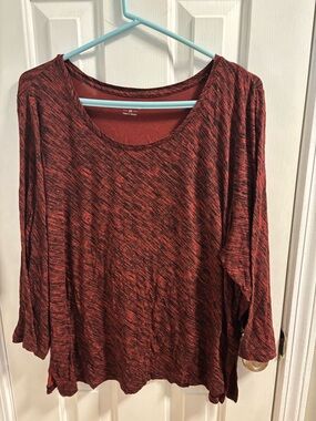 Apt. 9 Women's Red Space-Dye Scoop Neck Long Sleeve Top